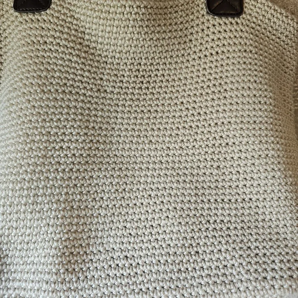 Croft & Barrow Crochet Knit Tote Bag Cream Shoulder Purse Coastal Boho Earthy